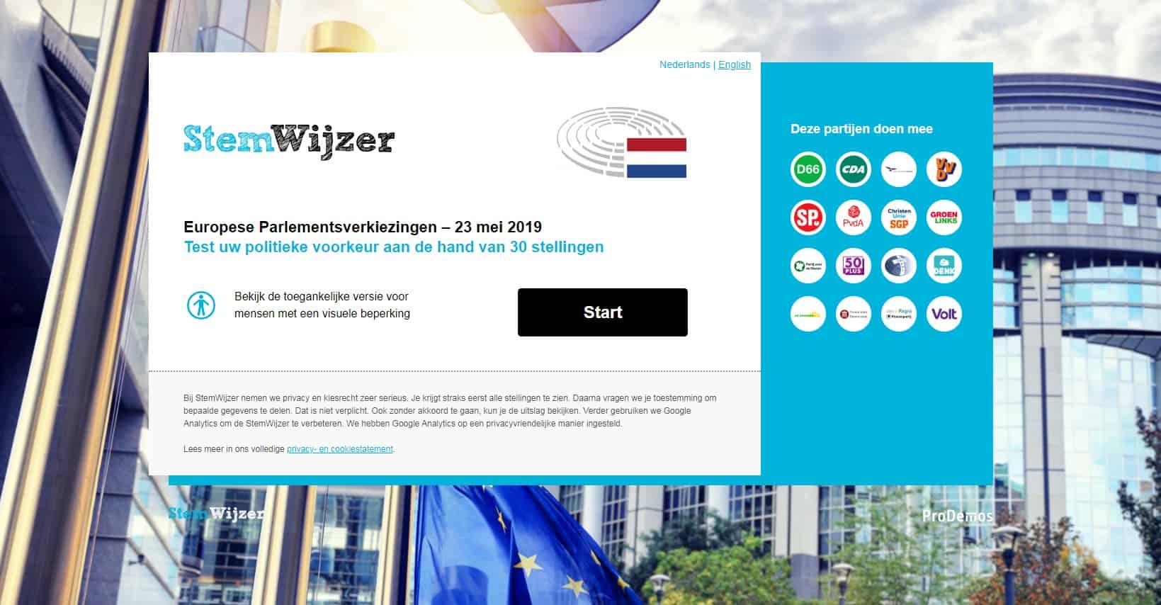 StemWijzer EP-verkiezingen 2019 landingspagina